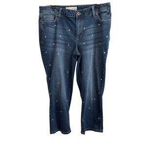 EST. 1946 Denim Blue Mid-Rise Cropped Jeans Bling Studs Size 16 Stretch